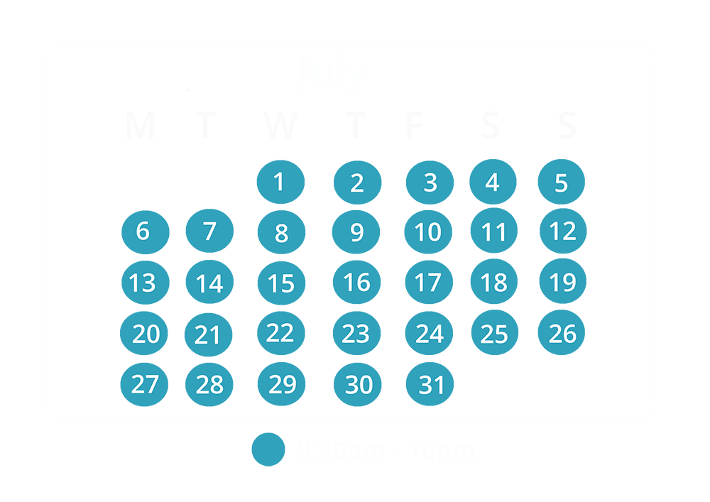 july opening times