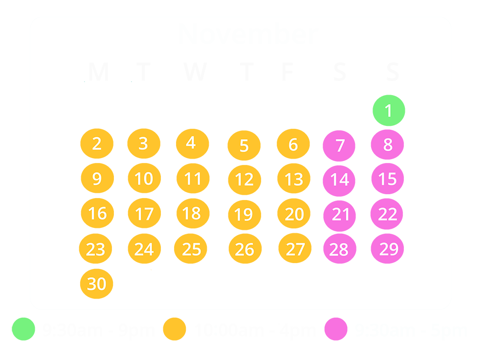 november opening times